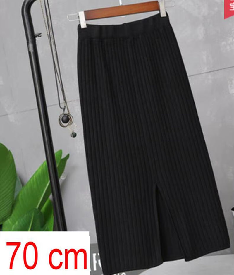 Women'S Autumn Pencil Knitted Skirt High Waist Warm Elegant Knitting Ribbed Skirts Female 2022 Winter Party Skirts