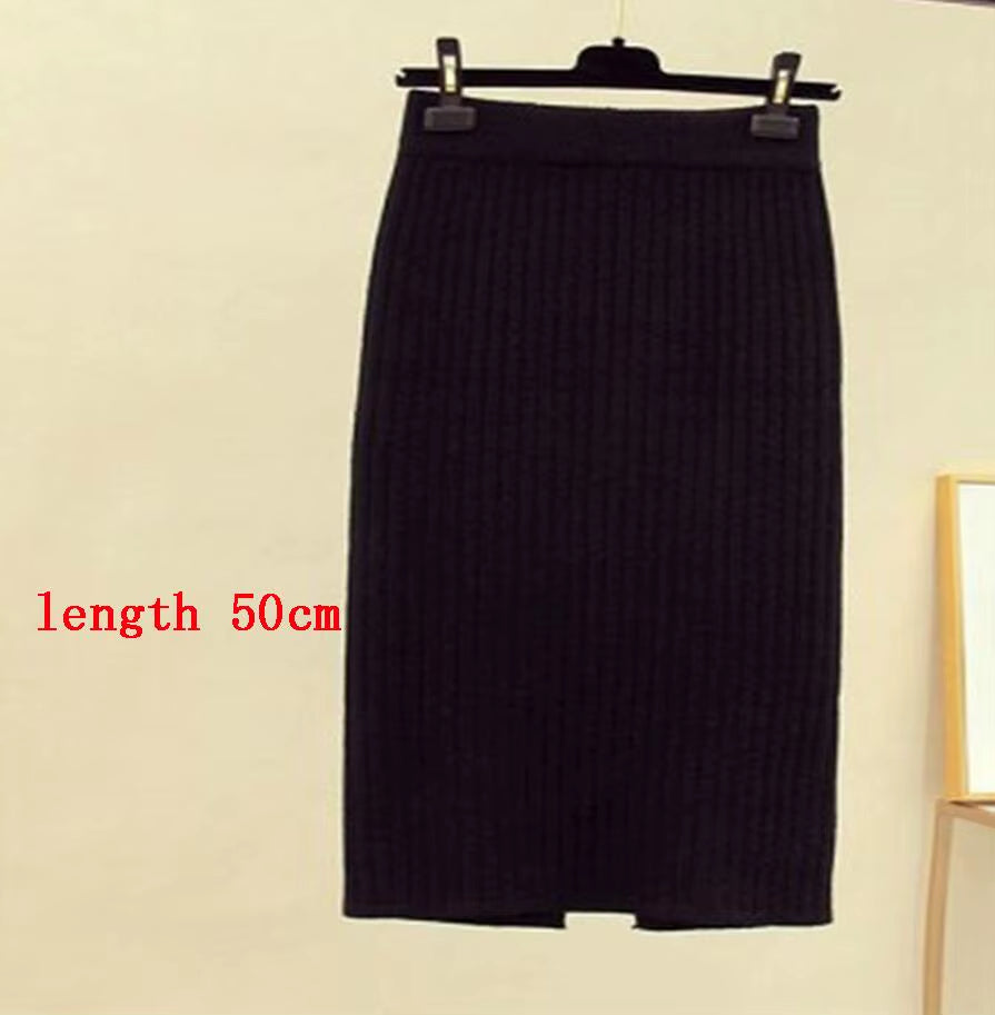 Women'S Autumn Pencil Knitted Skirt High Waist Warm Elegant Knitting Ribbed Skirts Female 2022 Winter Party Skirts