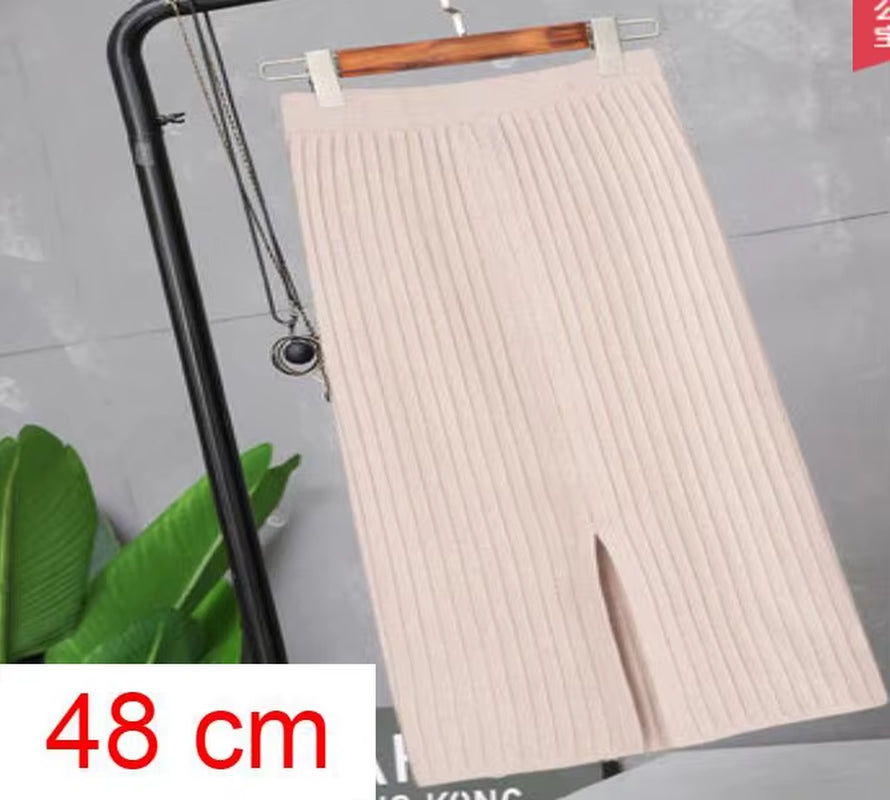 Women'S Autumn Pencil Knitted Skirt High Waist Warm Elegant Knitting Ribbed Skirts Female 2022 Winter Party Skirts