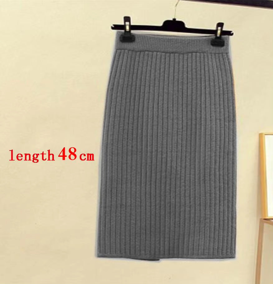 Women'S Autumn Pencil Knitted Skirt High Waist Warm Elegant Knitting Ribbed Skirts Female 2022 Winter Party Skirts