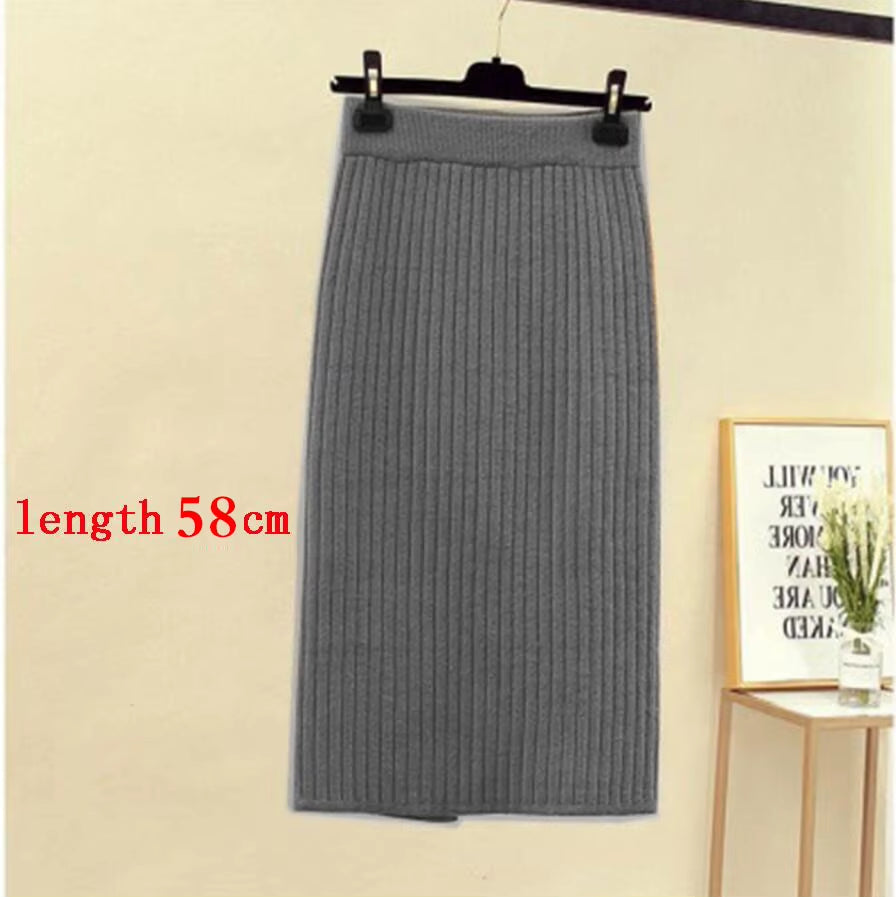 Women'S Autumn Pencil Knitted Skirt High Waist Warm Elegant Knitting Ribbed Skirts Female 2022 Winter Party Skirts