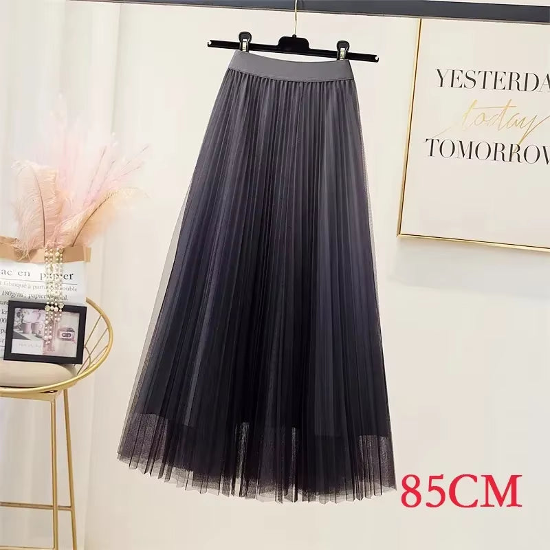 High Quality Fluffy Gradient Color Lush Puff Long Tutu Skirts Pink Green Blue Sequins Mesh Skirts