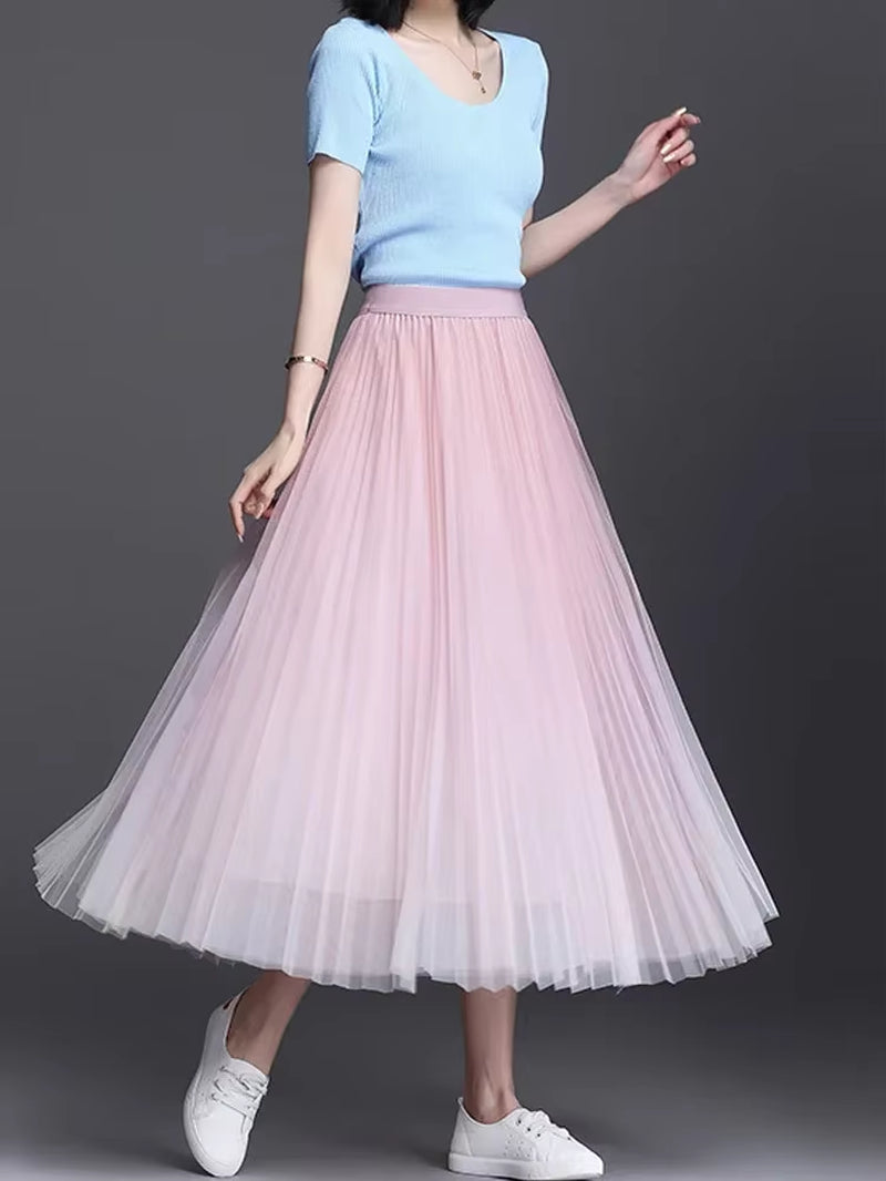 High Quality Fluffy Gradient Color Lush Puff Long Tutu Skirts Pink Green Blue Sequins Mesh Skirts