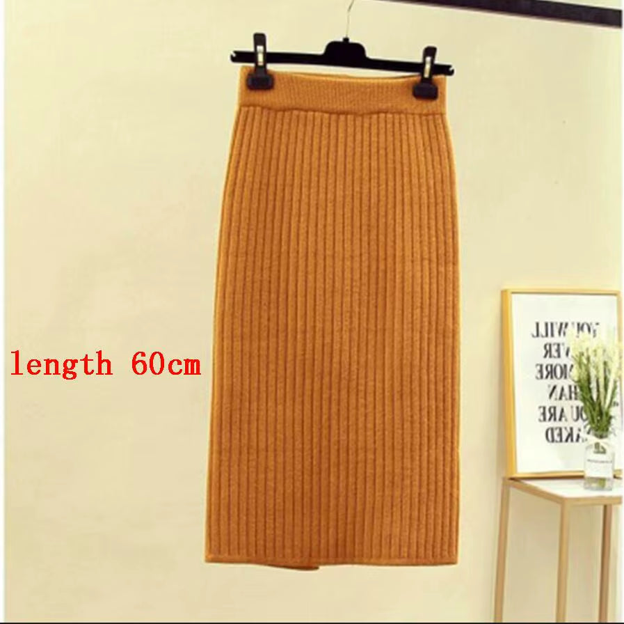 Women'S Autumn Pencil Knitted Skirt High Waist Warm Elegant Knitting Ribbed Skirts Female 2022 Winter Party Skirts