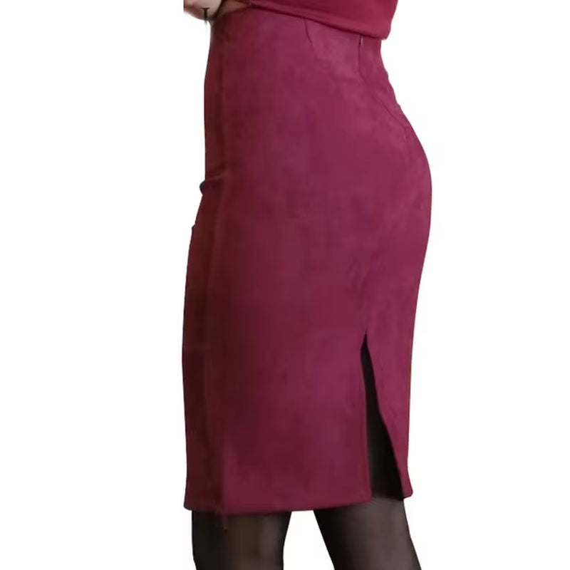 Women Skirts Suede Split Thick Stretchy Skirt Female Pencil Skirts Jupe Femme Faldas Mujer