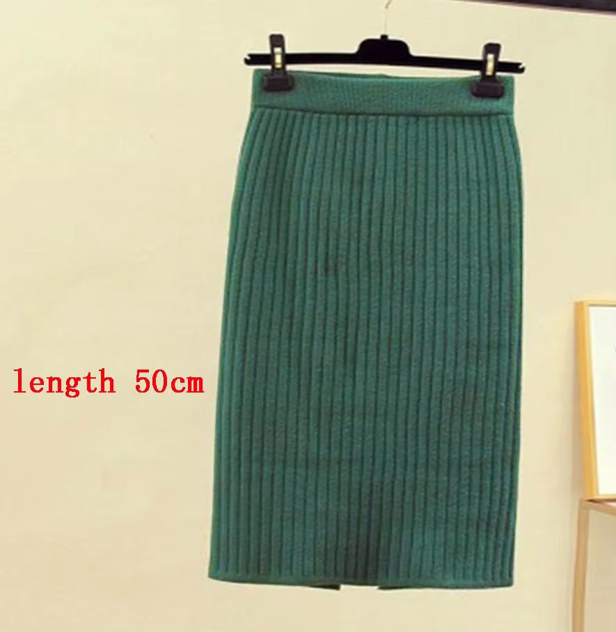 Women'S Autumn Pencil Knitted Skirt High Waist Warm Elegant Knitting Ribbed Skirts Female 2022 Winter Party Skirts