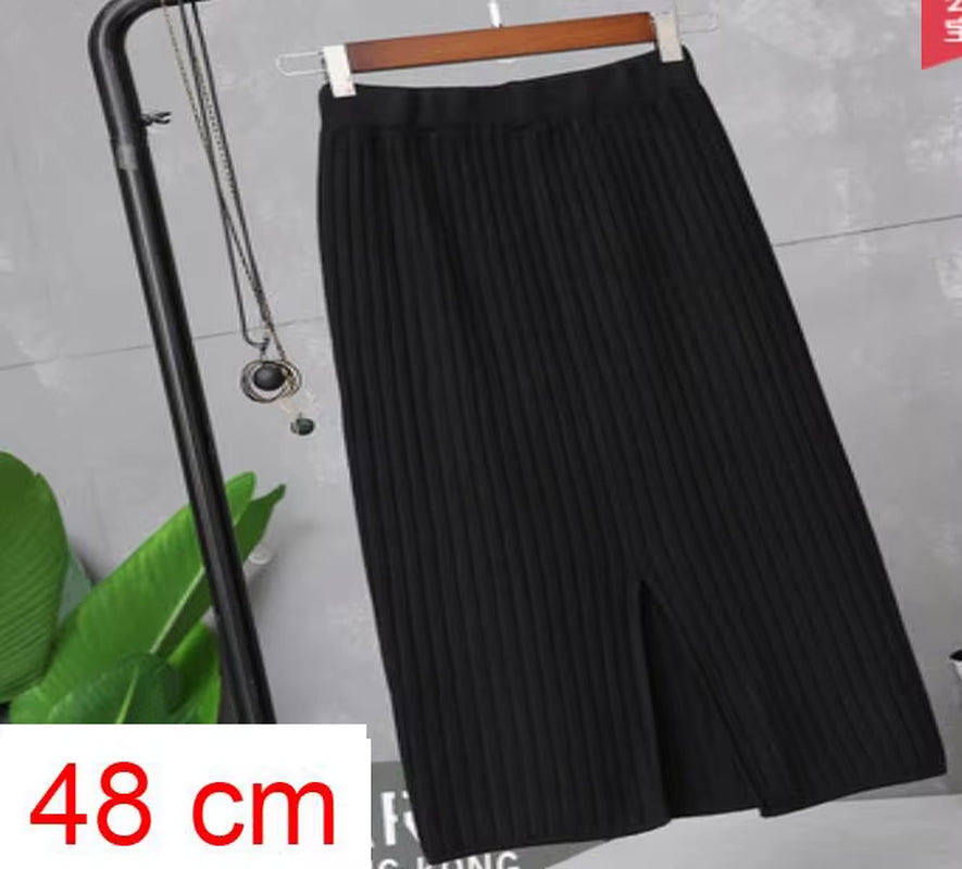 Women'S Autumn Pencil Knitted Skirt High Waist Warm Elegant Knitting Ribbed Skirts Female 2022 Winter Party Skirts