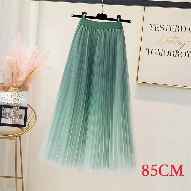 High Quality Fluffy Gradient Color Lush Puff Long Tutu Skirts Pink Green Blue Sequins Mesh Skirts