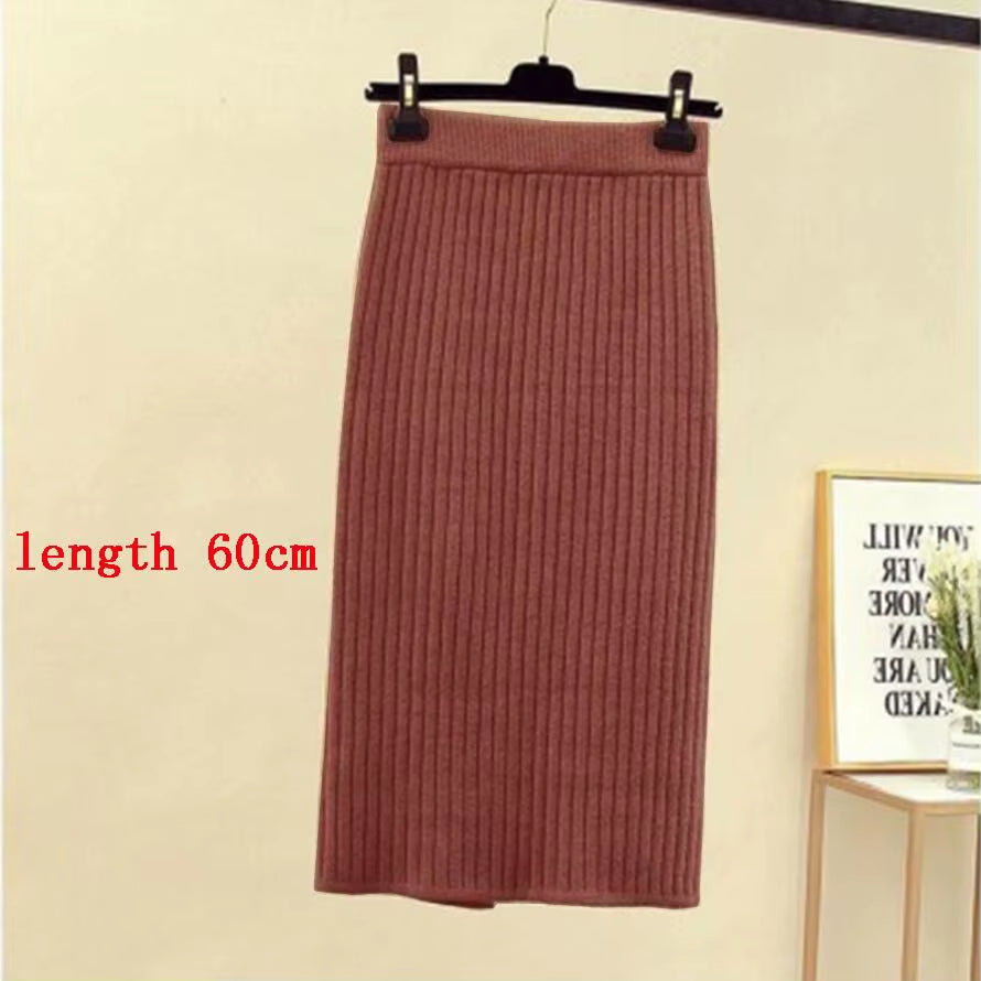 Women'S Autumn Pencil Knitted Skirt High Waist Warm Elegant Knitting Ribbed Skirts Female 2022 Winter Party Skirts