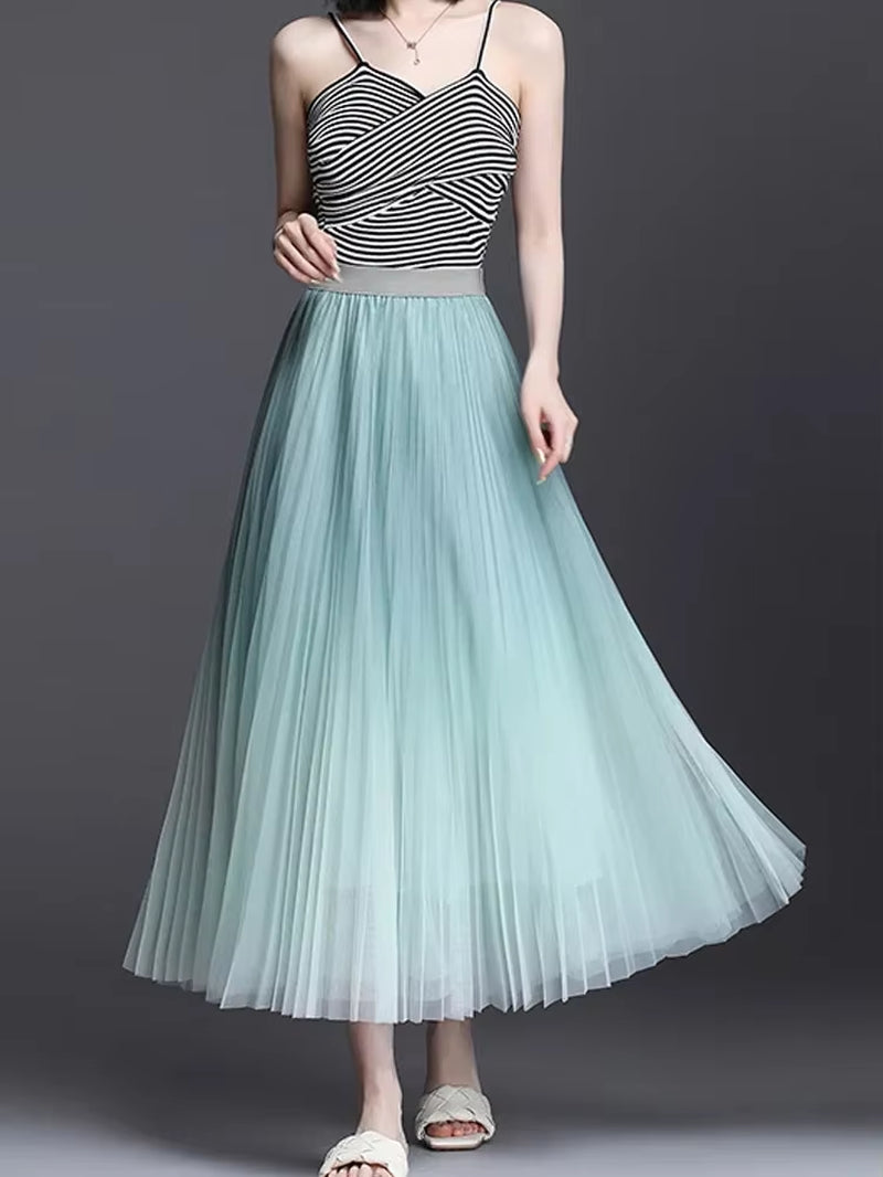 High Quality Fluffy Gradient Color Lush Puff Long Tutu Skirts Pink Green Blue Sequins Mesh Skirts