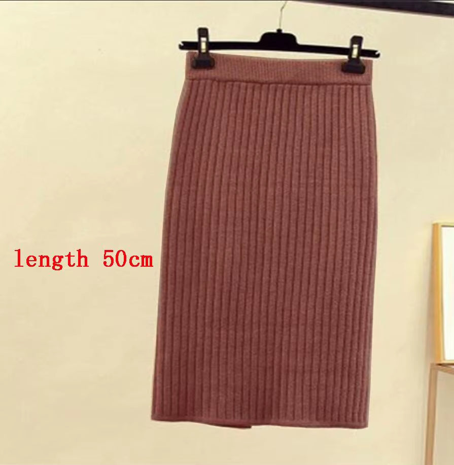 Women'S Autumn Pencil Knitted Skirt High Waist Warm Elegant Knitting Ribbed Skirts Female 2022 Winter Party Skirts