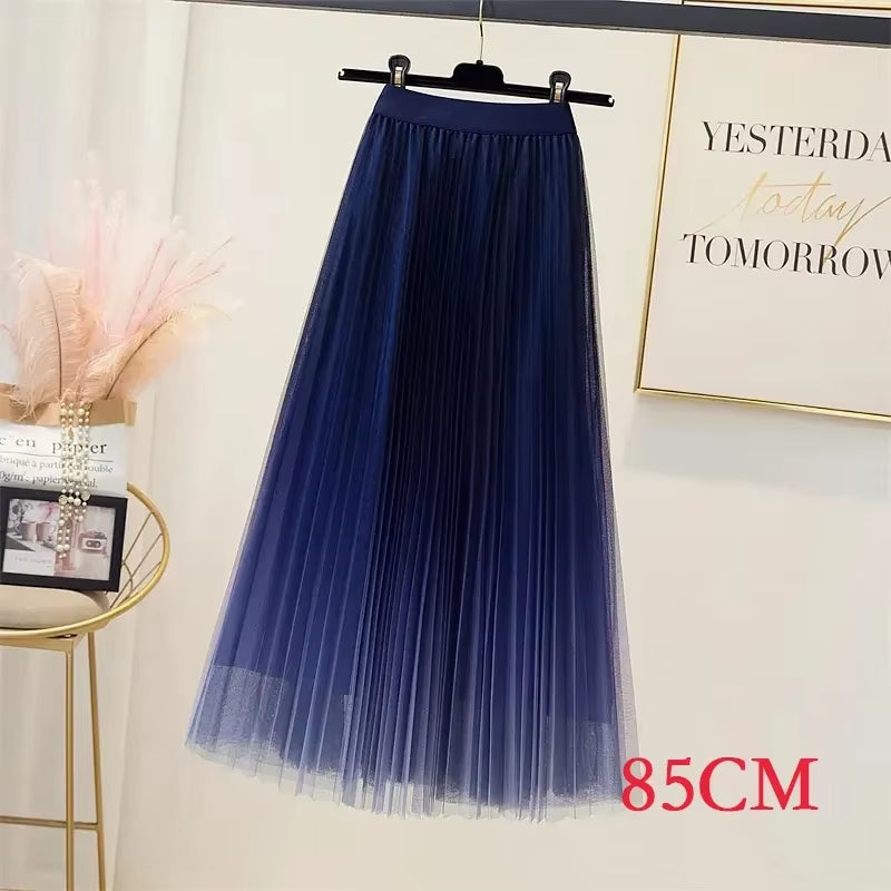High Quality Fluffy Gradient Color Lush Puff Long Tutu Skirts Pink Green Blue Sequins Mesh Skirts