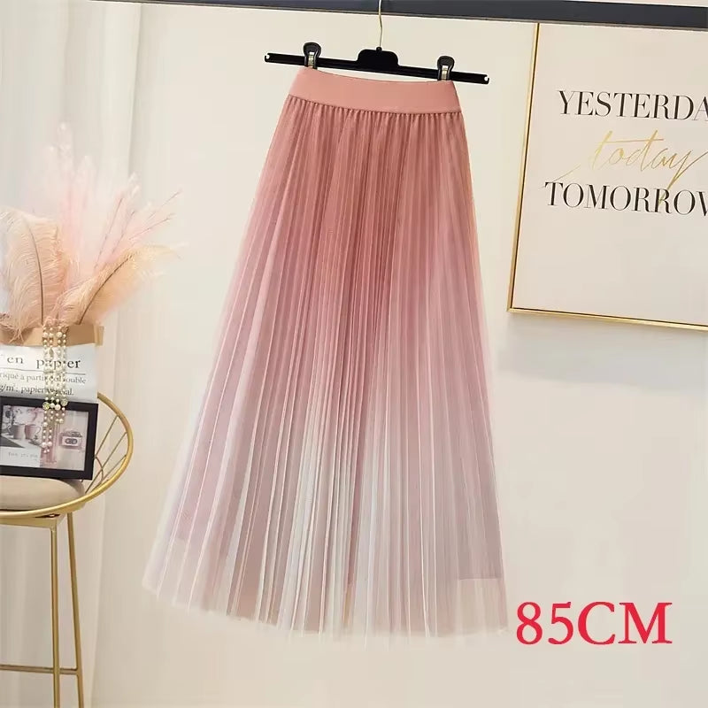 High Quality Fluffy Gradient Color Lush Puff Long Tutu Skirts Pink Green Blue Sequins Mesh Skirts