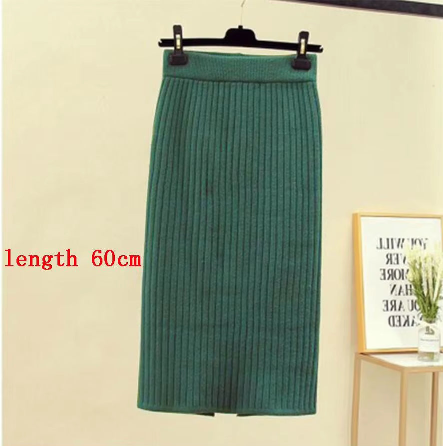 Women'S Autumn Pencil Knitted Skirt High Waist Warm Elegant Knitting Ribbed Skirts Female 2022 Winter Party Skirts