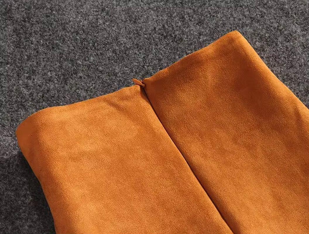 Women Skirts Suede Split Thick Stretchy Skirt Female Pencil Skirts Jupe Femme Faldas Mujer