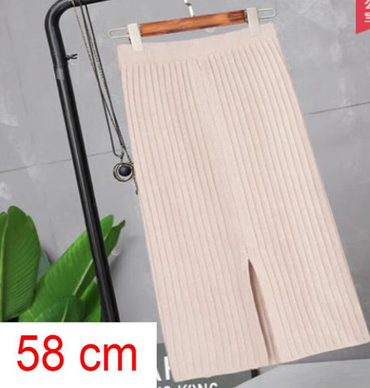 Women'S Autumn Pencil Knitted Skirt High Waist Warm Elegant Knitting Ribbed Skirts Female 2022 Winter Party Skirts