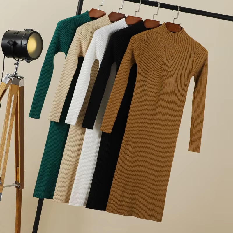 Sweater Dress Female 2025 Winter Knitted Basic Casual Women'S Dresses Ladies Korean Fashion Clothes Clothing Robe Elegant Black