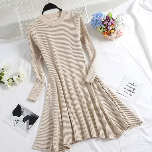 Women Long Sleeve Sweater Dress Women'S Irregular Hem Casual Autumn Winter Dress Women O-Neck a Line Short Mini Knitted Dresses