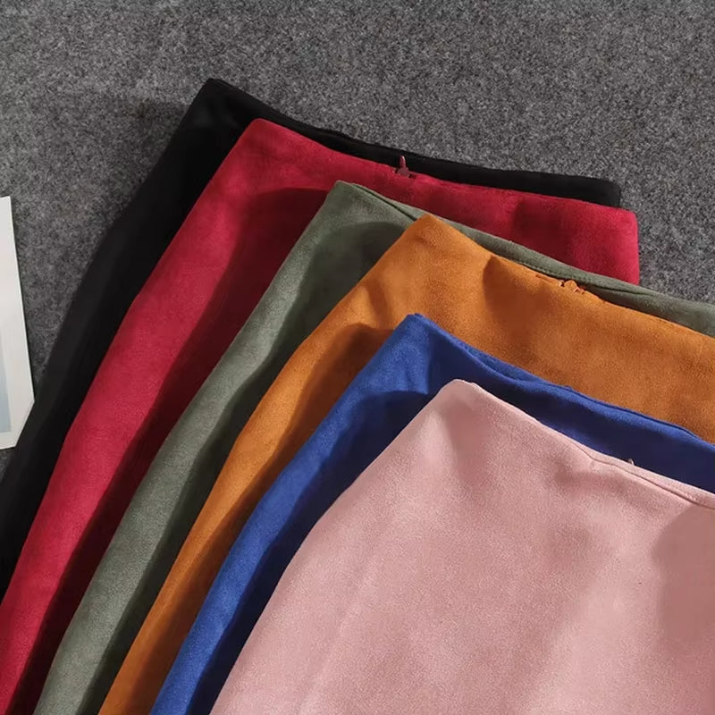Women Skirts Suede Split Thick Stretchy Skirt Female Pencil Skirts Jupe Femme Faldas Mujer