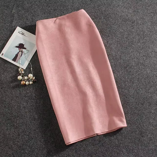 Women Skirts Suede Split Thick Stretchy Skirt Female Pencil Skirts Jupe Femme Faldas Mujer